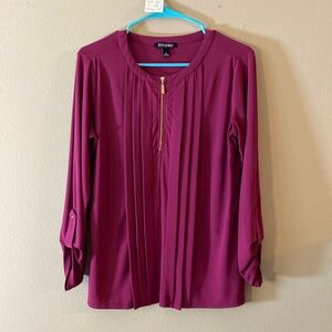 Magenta Pleat Front Quarter Zip Roz & Ali Blouse
